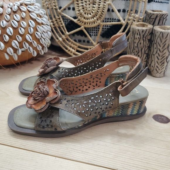 NWOB L'Artiste Suzietta Slingback Sandal Weave Basket Wedge Leather Boho 8.5/39 - Picture 3 of 12
